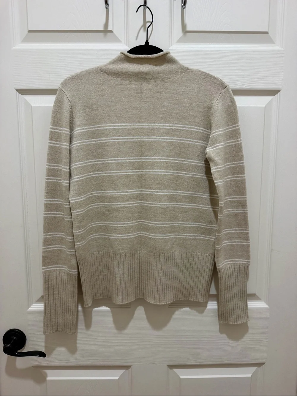 French Connection Beige with White Stripes Mock Neck Sweater Size - Medium